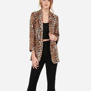 Express Leopard Print Rolled Sleeve Boyfriend Blazer Size Small